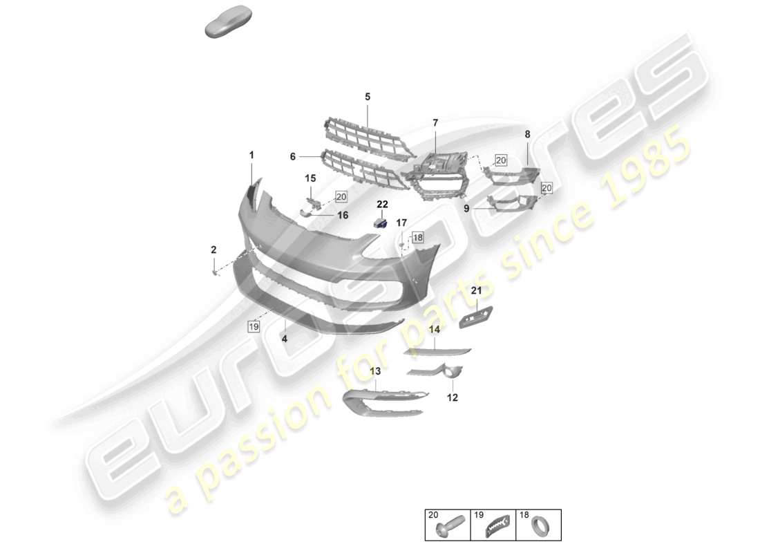 porsche 2022 (panamera 971-2) diagrama básico de piezas del parachoques delantero