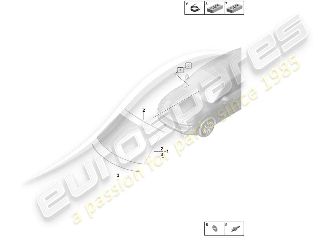 porsche 2024 (cayenne e3 9ya/9yb) diagrama de piezas del parabrisas