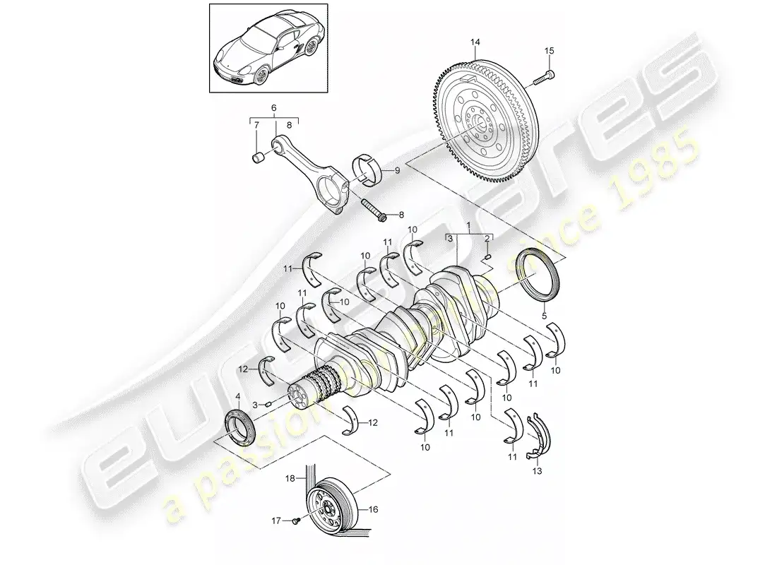 porsche 2012 (987 cayman) cigüeñal diagrama de piezas