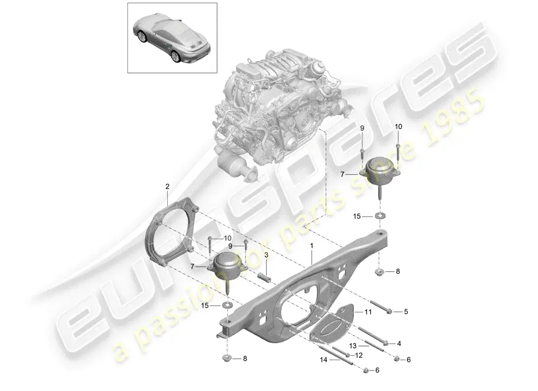 porsche 2020 (991-2 turbo) dispositivo de elevación del motor diagrama de piezas