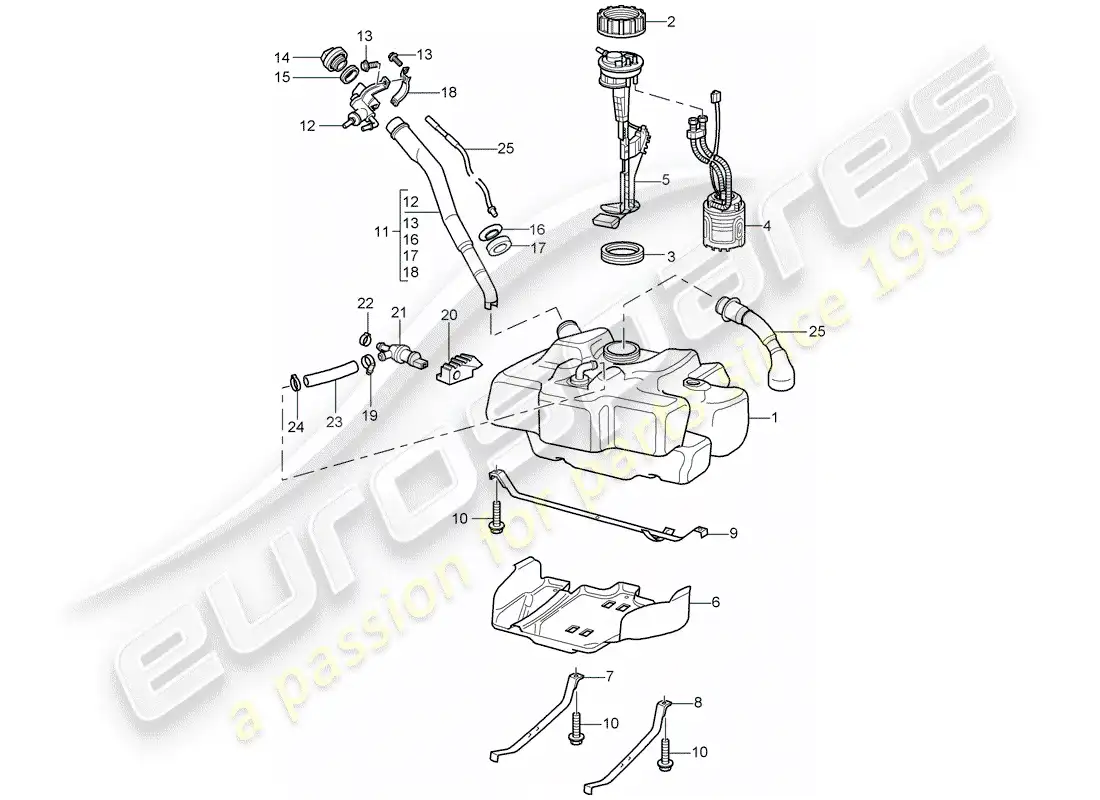 porsche 2000 (986 boxster) depósito de combustible diagrama de piezas