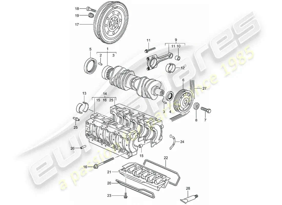 porsche 2000 (986 boxster) cigüeñal diagrama de piezas