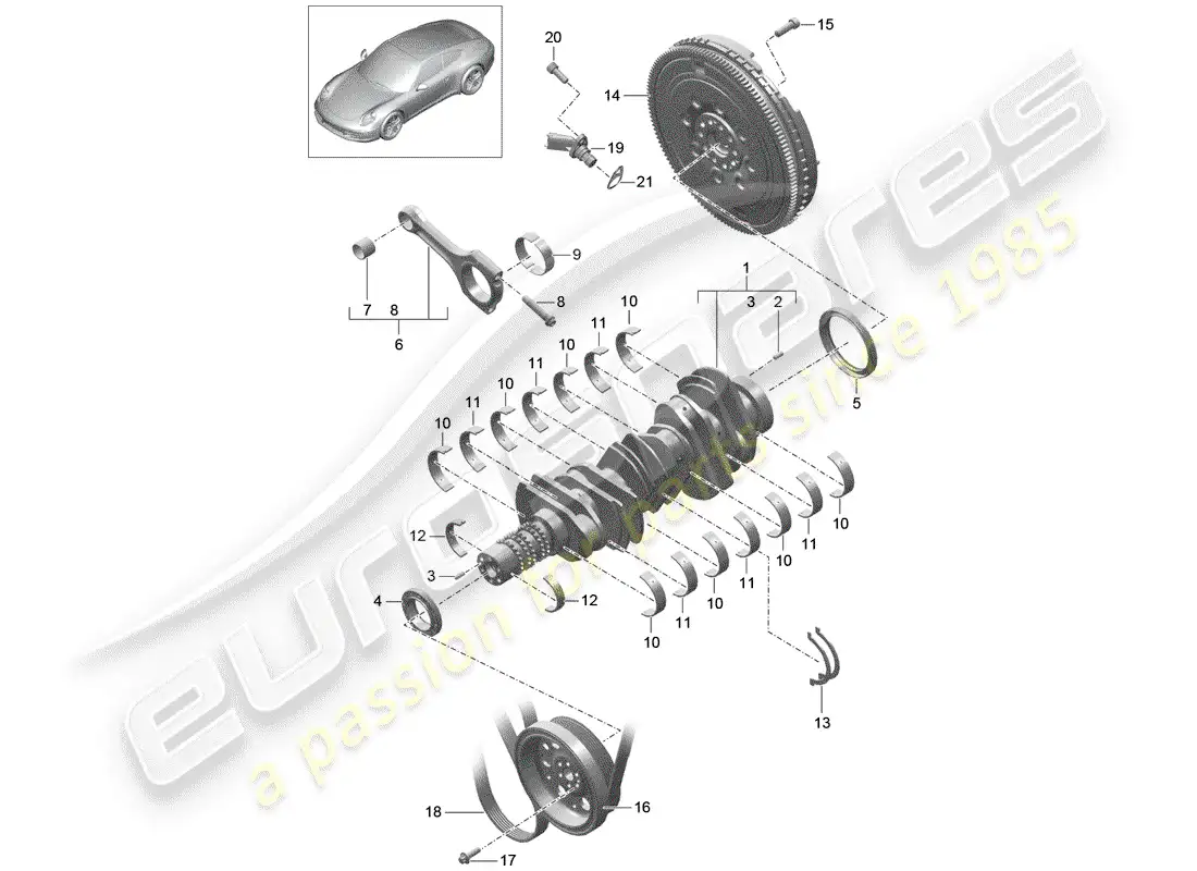 porsche 2012 (991-1) cigüeñal diagrama de piezas