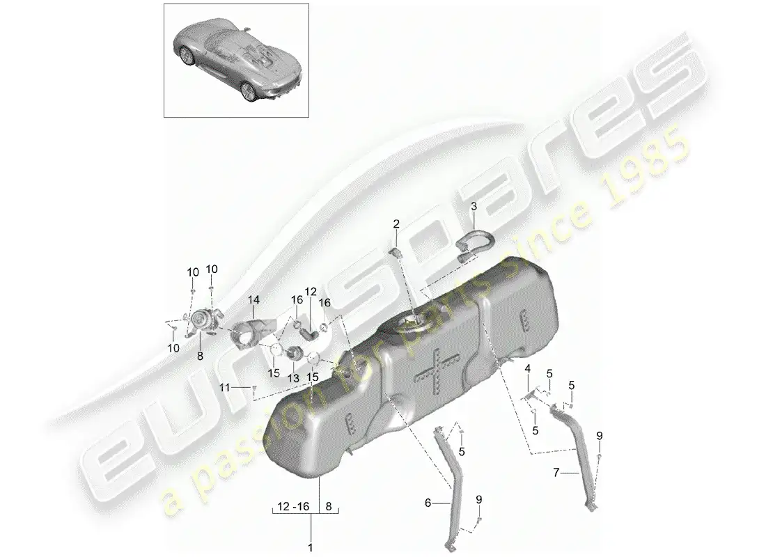 porsche 2015 (918 spyder) depósito de combustible diagrama de piezas