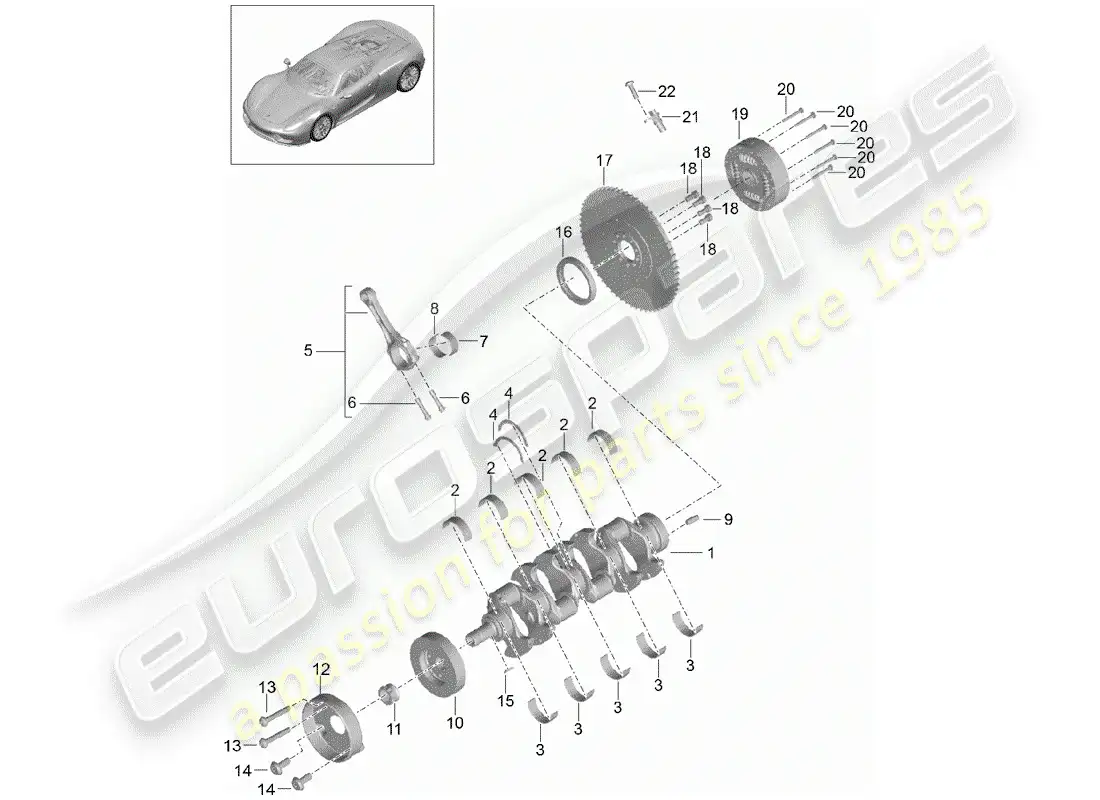 porsche 2015 (918 spyder) cigüeñal diagrama de piezas