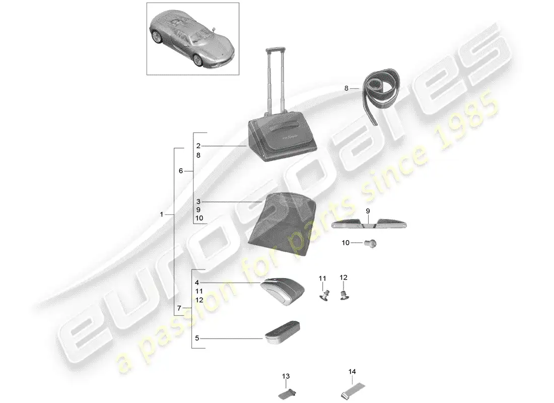porsche 2015 (918 spyder) sistema de maletero diagrama de piezas