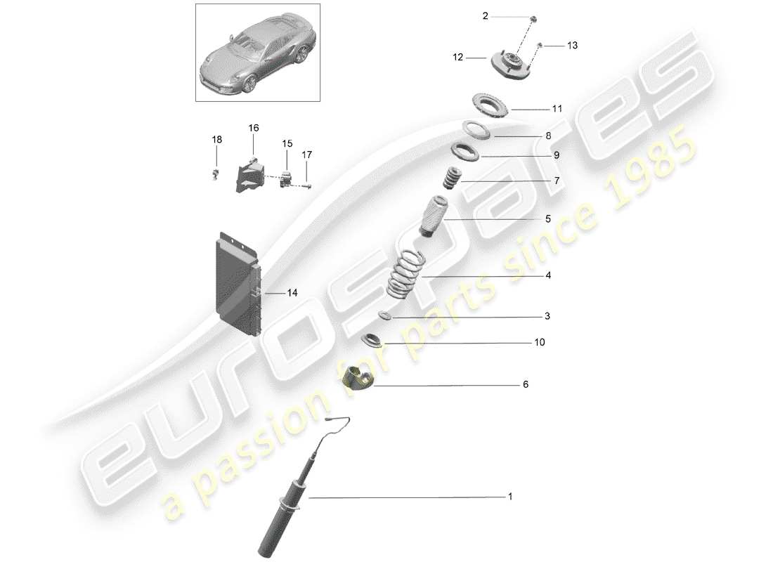 porsche 991 turbo (2018) diagrama de piezas de suspensión