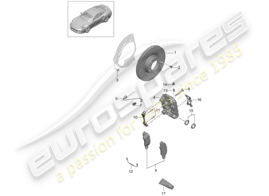 porsche 991 turbo (2018) frenos de disco diagrama de piezas