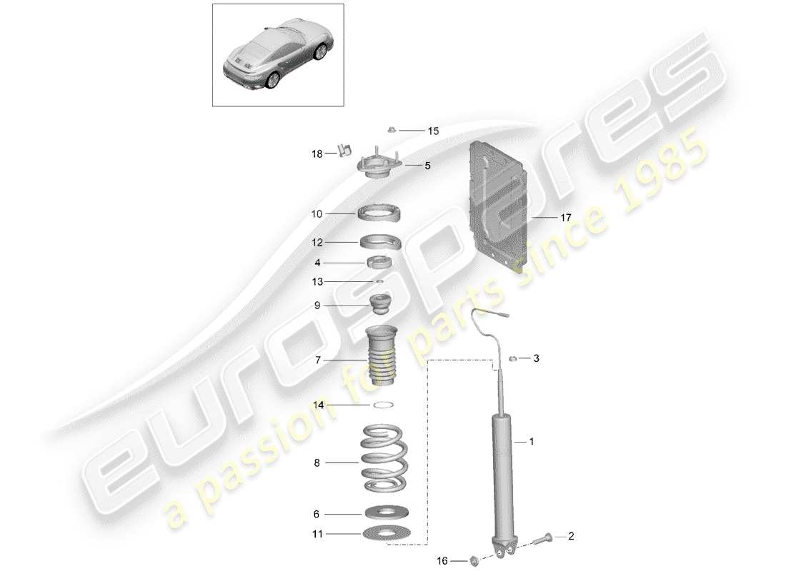 porsche 991 turbo (2018) diagrama de piezas del amortiguador