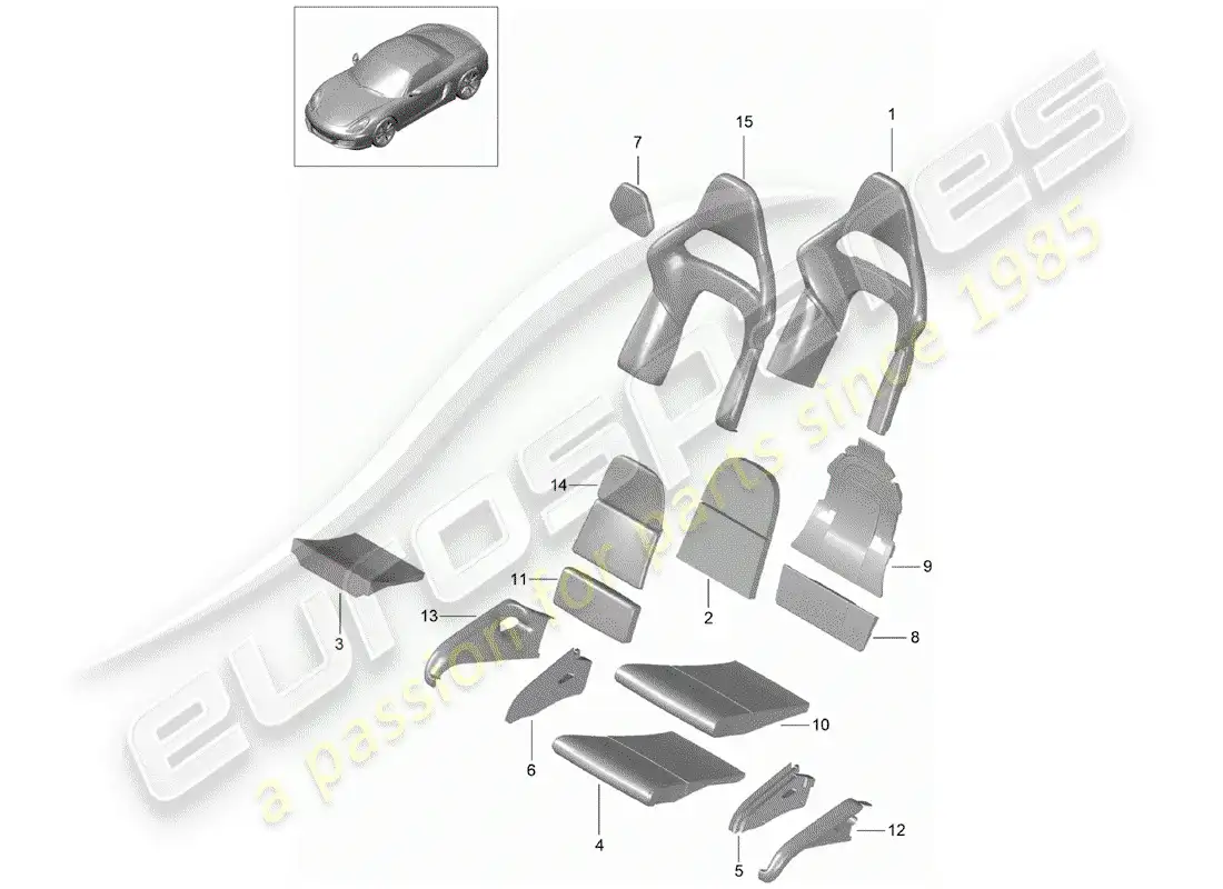 porsche 2012 (981 boxster) parte de espuma diagrama de piezas