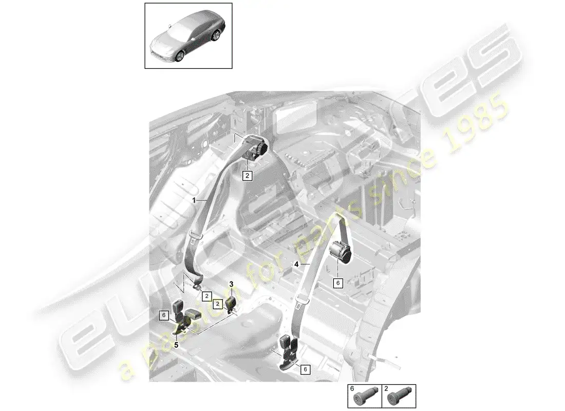 porsche 2020 (panamera 971-1) cinturón de seguridad con diagrama de piezas