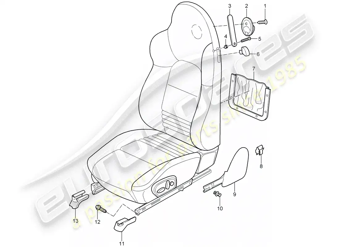 porsche 2001 (986 boxster) asiento deportivo diagrama de piezas