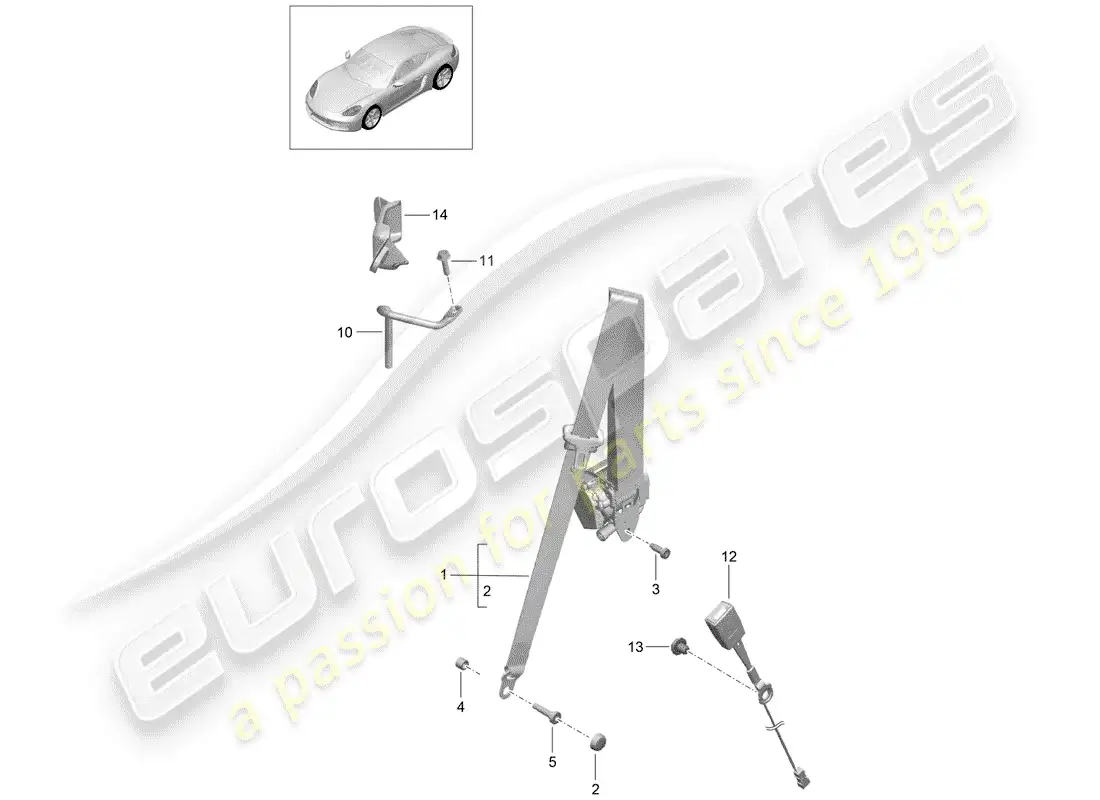 porsche 2018 (718 cayman) cinturón de seguridad de tres puntos diagrama de piezas