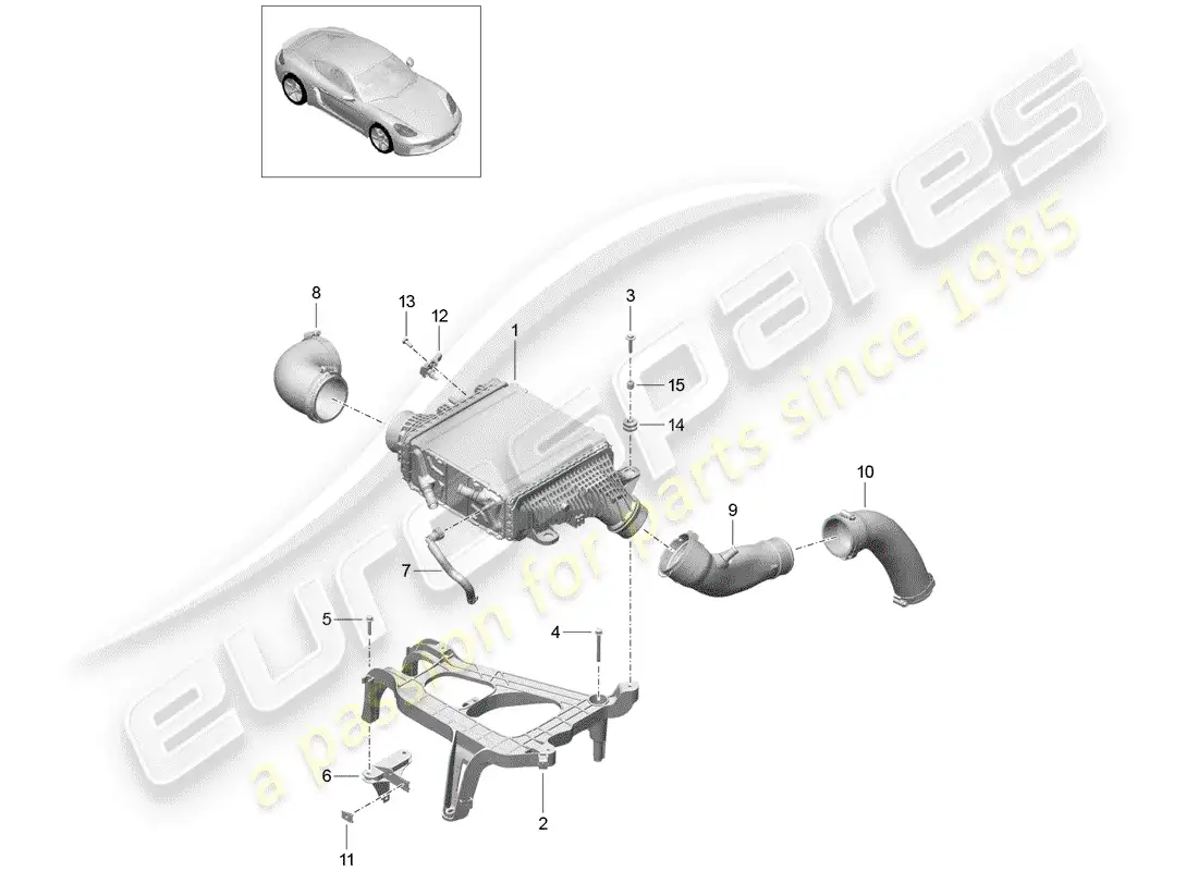 porsche 2019 (718 cayman) enfriador de aire de carga diagrama de piezas