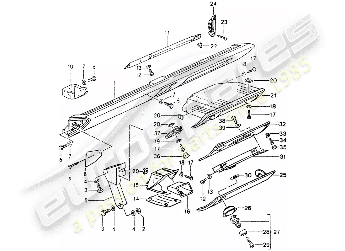 porsche 1990 (964) embellecedor rodilleras - airbag - para vehiculos con - tapa de guantera - cierre - d - mj 1990>> esquema de partes