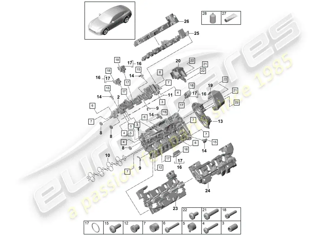 porsche 2017 (panamera 971-1) cubierta de tapa de cilindro diagrama de piezas