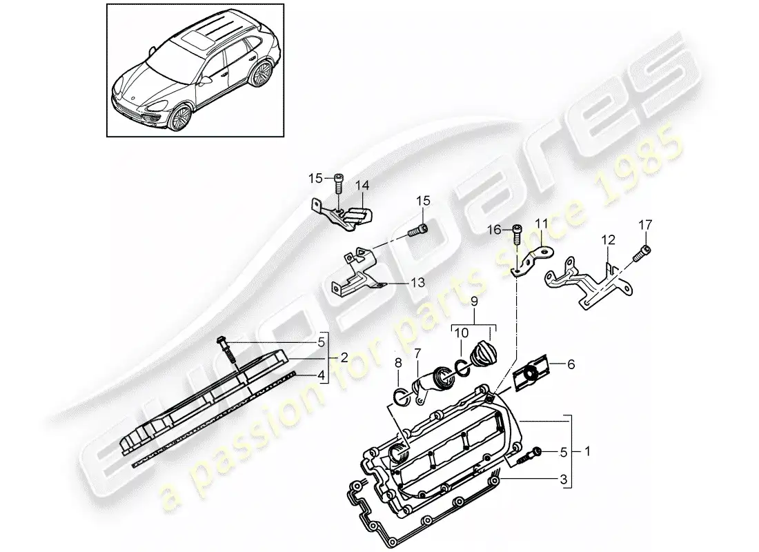 porsche 2013 (cayenne e2 92a) diagrama de piezas de la tapa de válvula