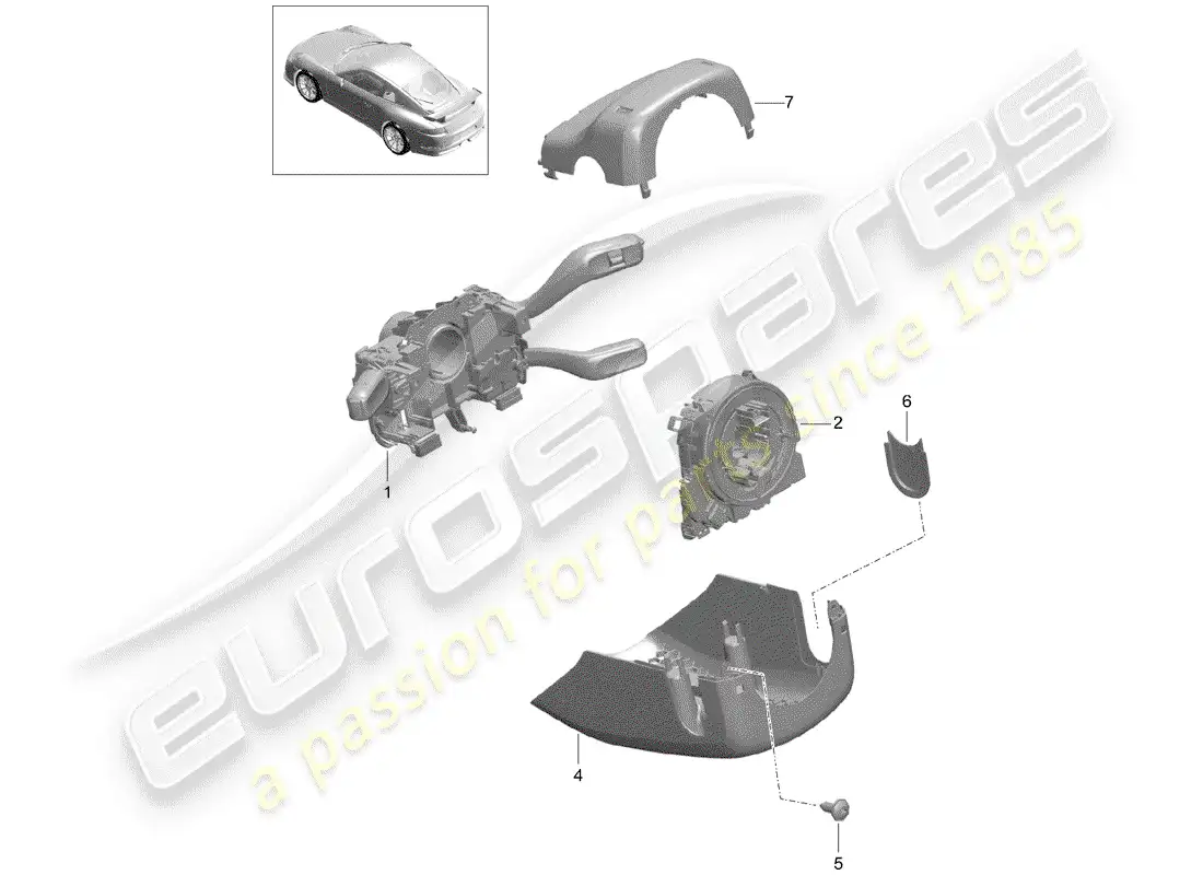 porsche 2016 (991-1 r/gt3/rs) interruptor de la columna de dirección diagrama de piezas