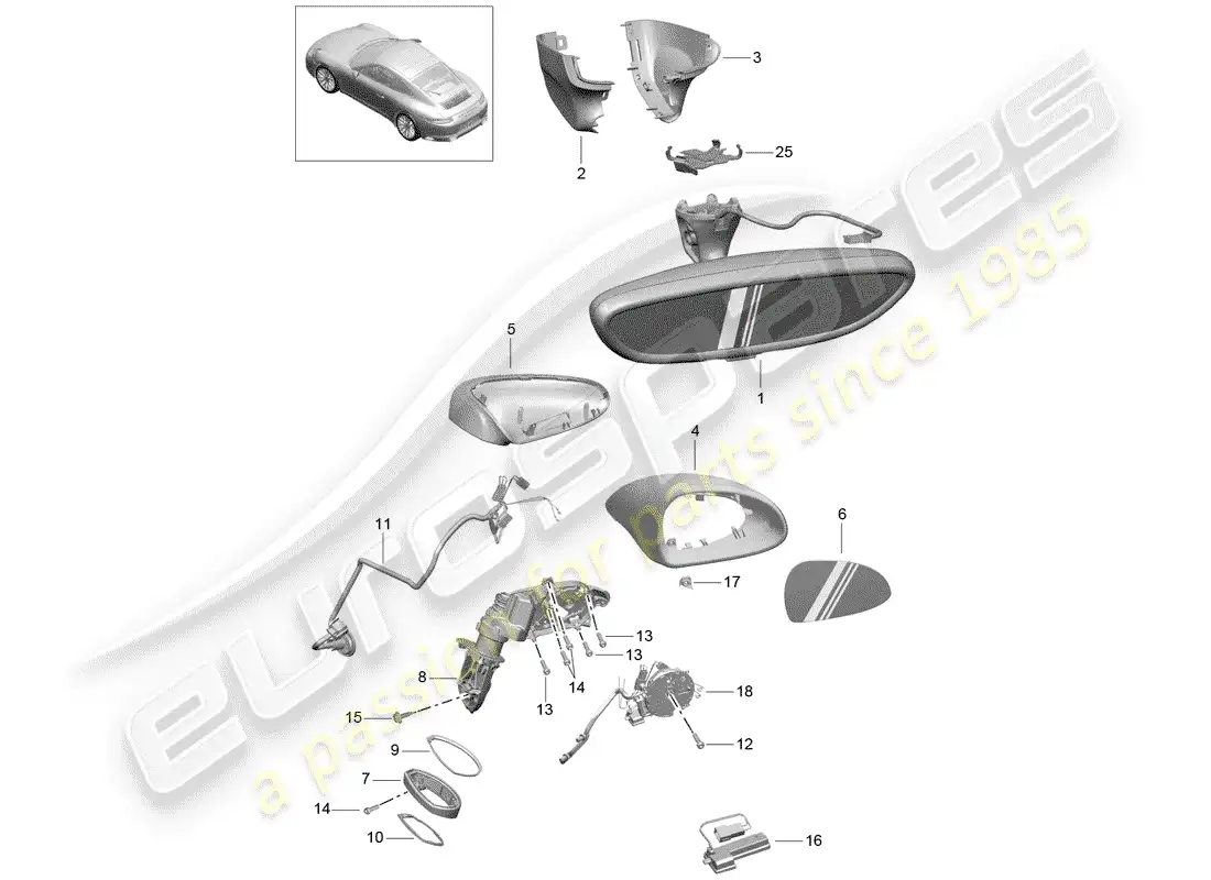 porsche 2019 (991-2) espejo retrovisor interior diagrama de piezas