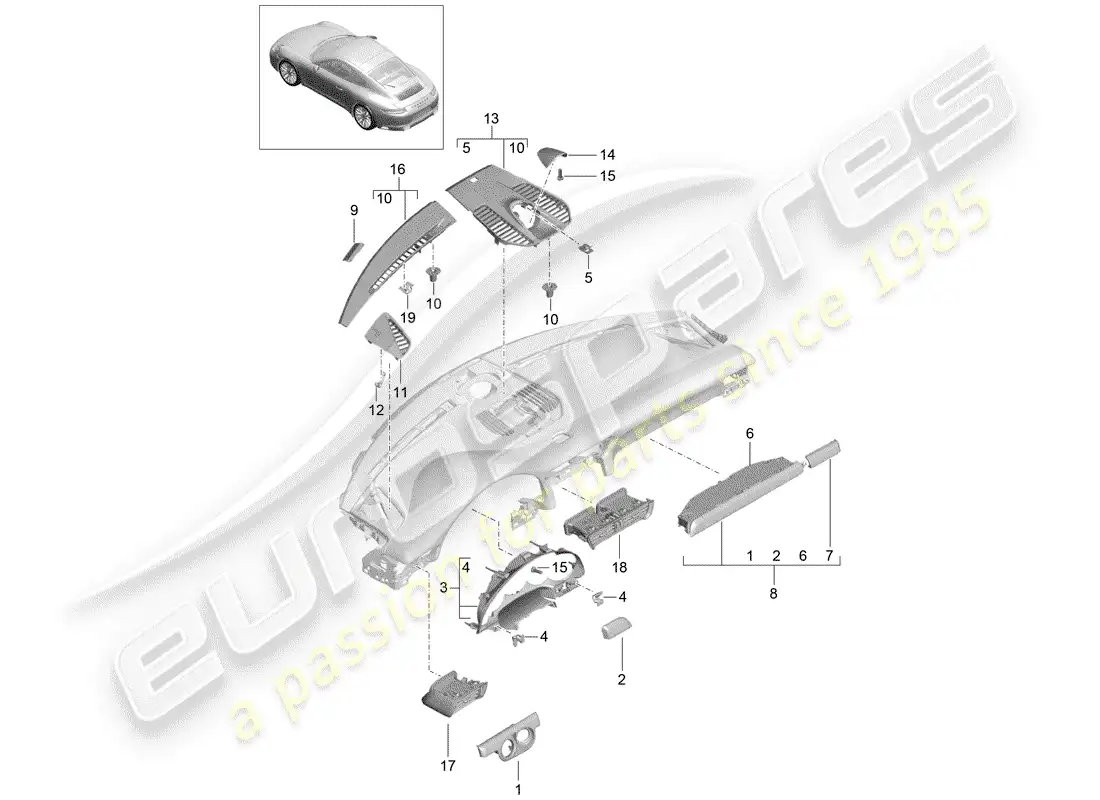 porsche 2019 (991-2) accesorios diagrama de piezas