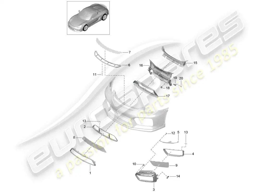 porsche 2016 (981 boxster spyder) parachoque diagrama de piezas