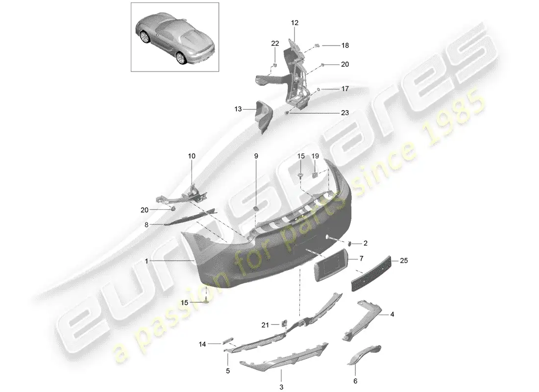 porsche 2016 (981 boxster spyder) parachoque diagrama de piezas