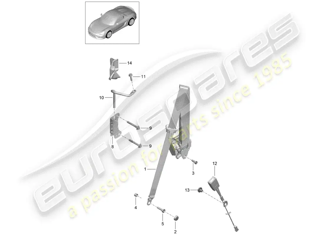porsche 2016 (981 boxster spyder) cinturón de seguridad diagrama de piezas