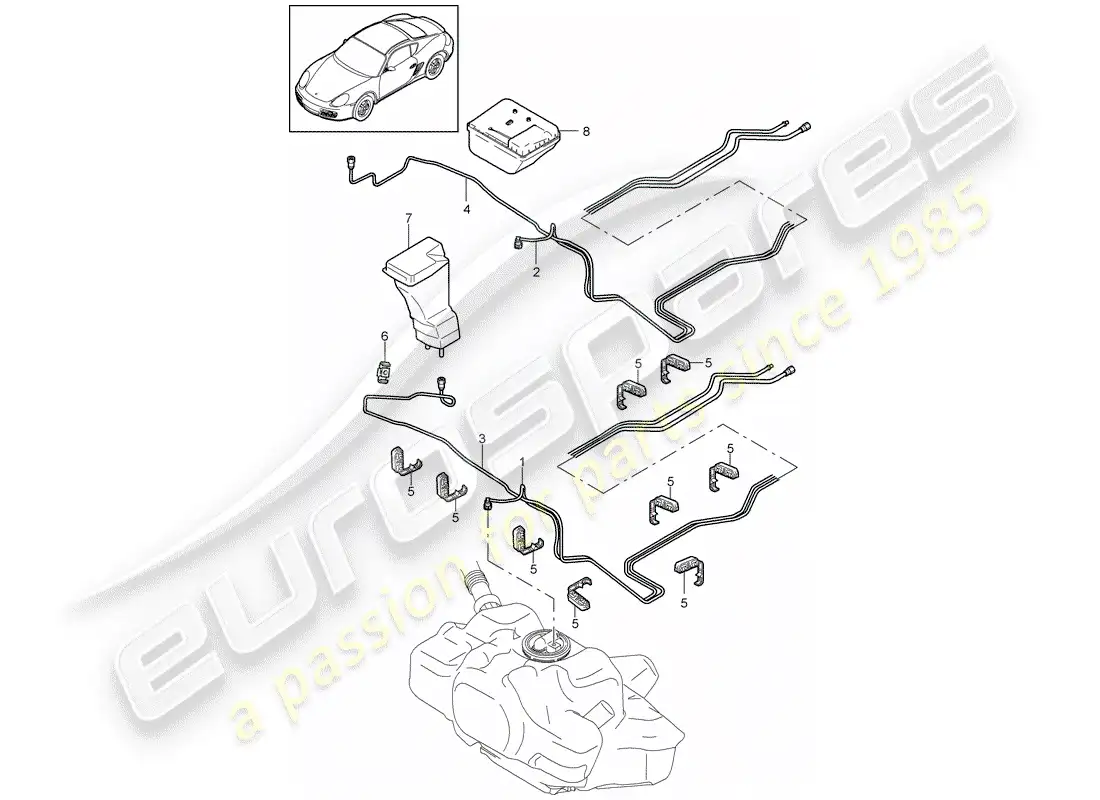 porsche 2011 (987 cayman) fuel system diagrama de piezas