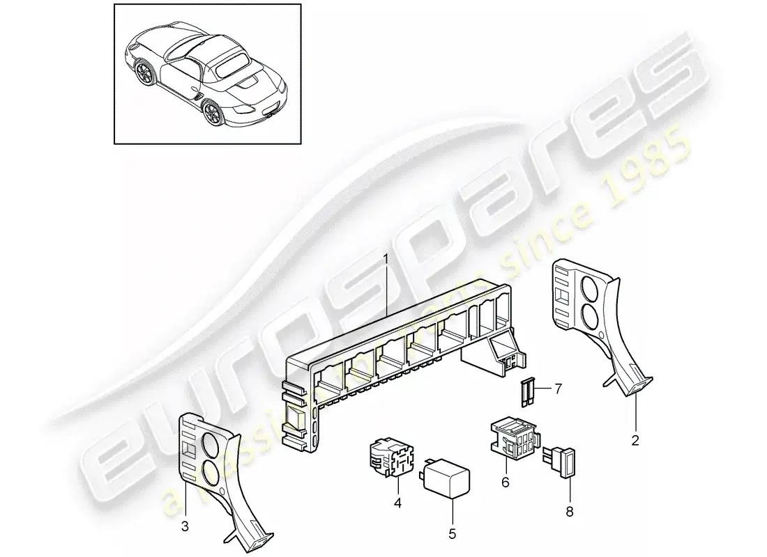 porsche 2012 (987 boxster) caja de fusibles/placa de relés diagrama de piezas