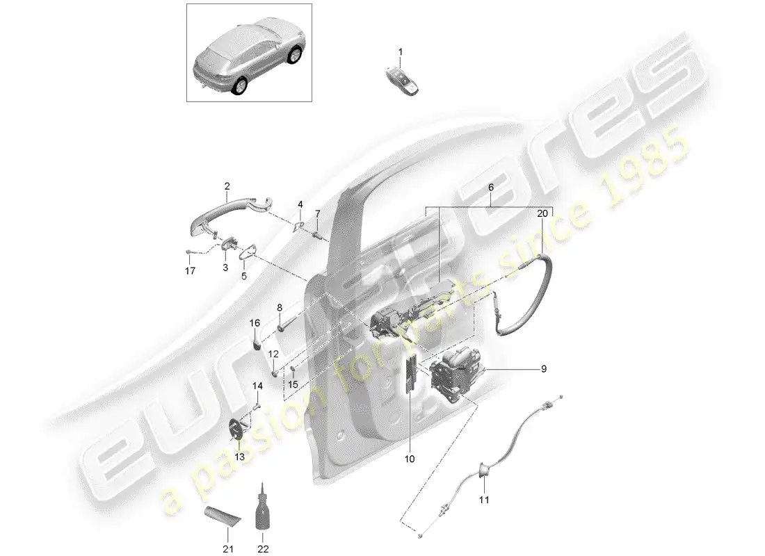 porsche 2014 (macan) pestillos de puerta diagrama de piezas