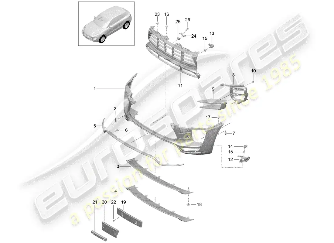 porsche 2016 (macan) parachoque diagrama de piezas