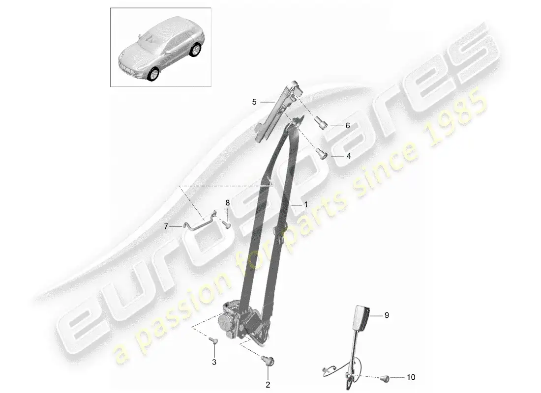 porsche 2016 (macan) cinturón de seguridad de tres puntos diagrama de piezas