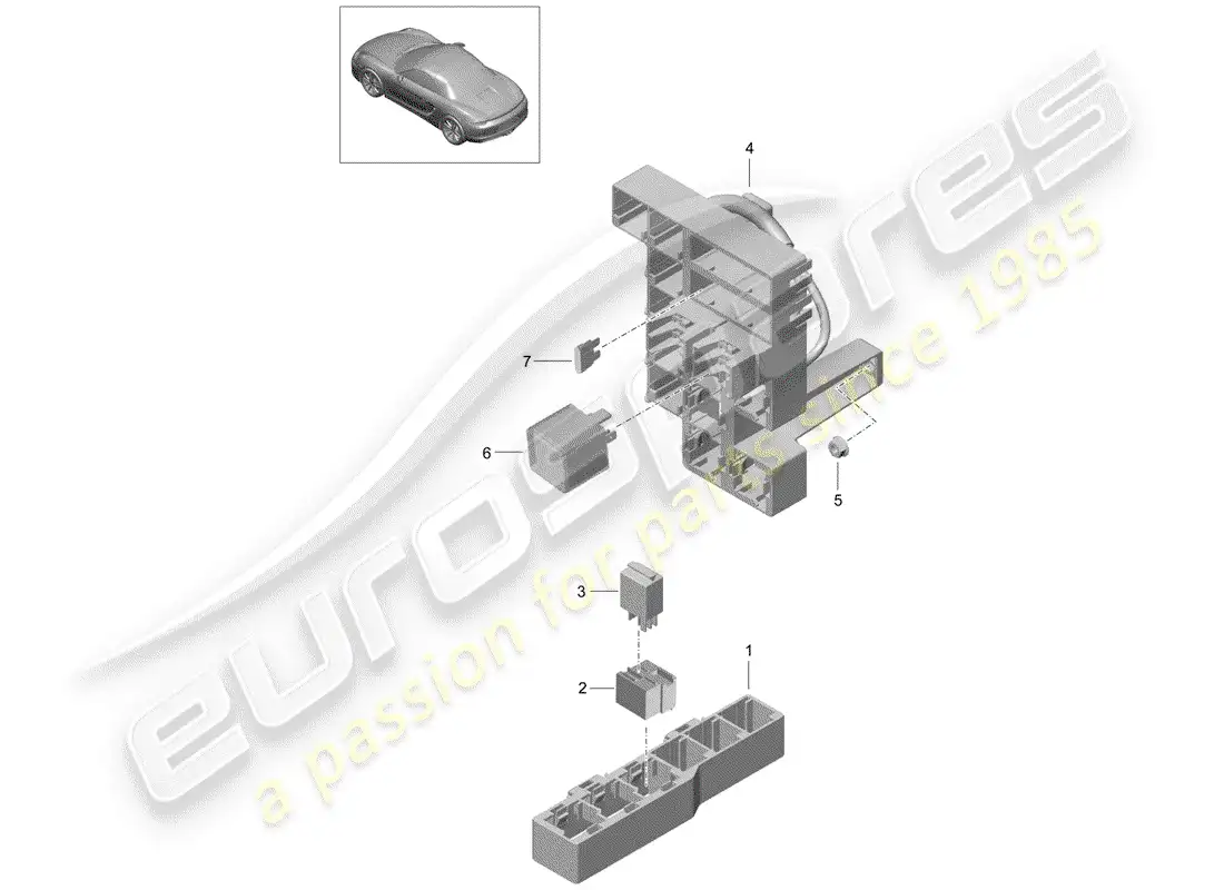 porsche 2014 (981 boxster) caja de fusibles/placa de relés diagrama de piezas
