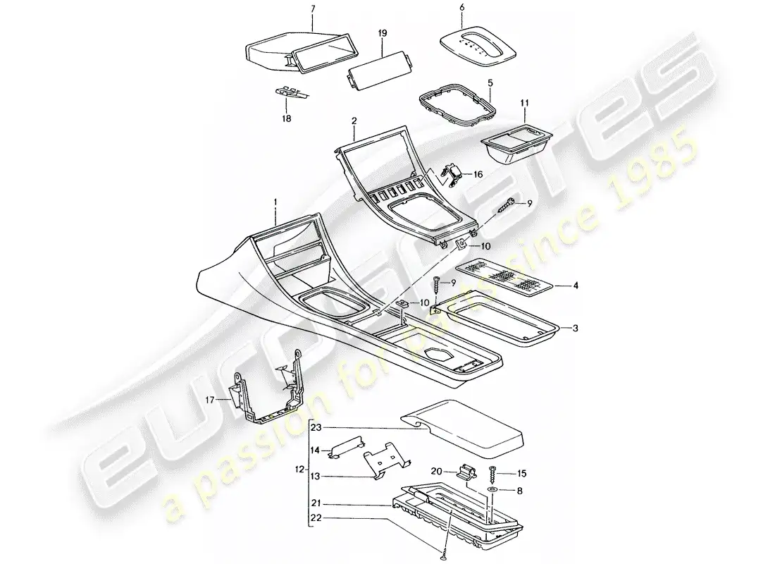 porsche 1986 (944) soporte de cassette - consola central diagrama de piezas