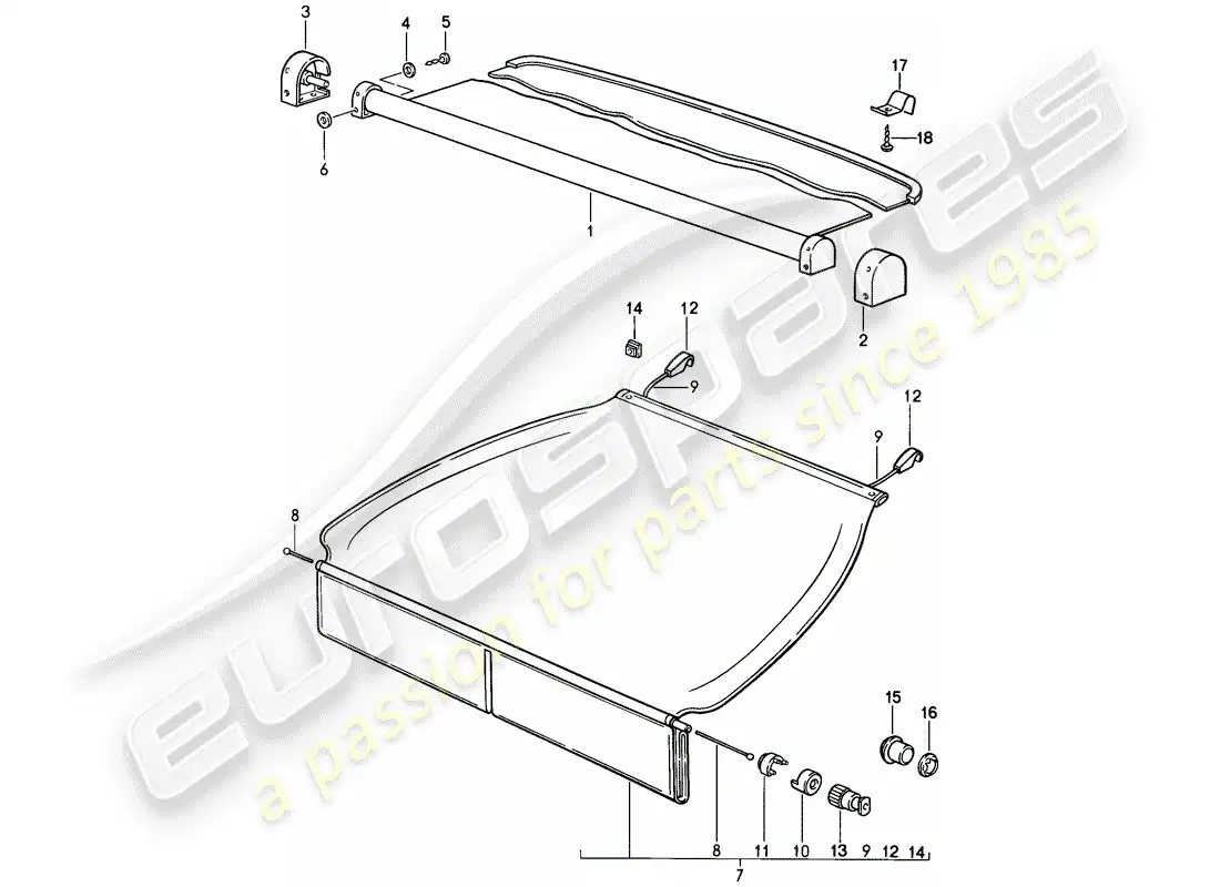 porsche 1986 (944) cubierta del maletero diagrama de piezas