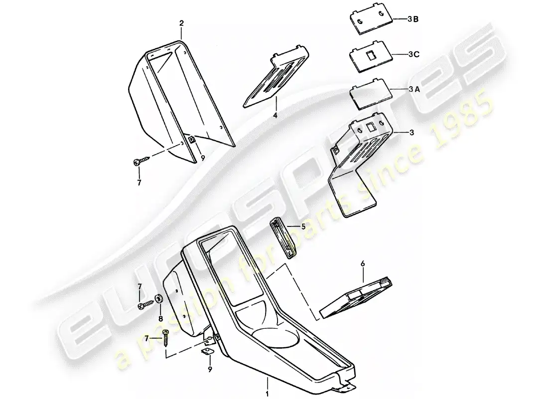 porsche 1980 (911) center console diagrama de piezas