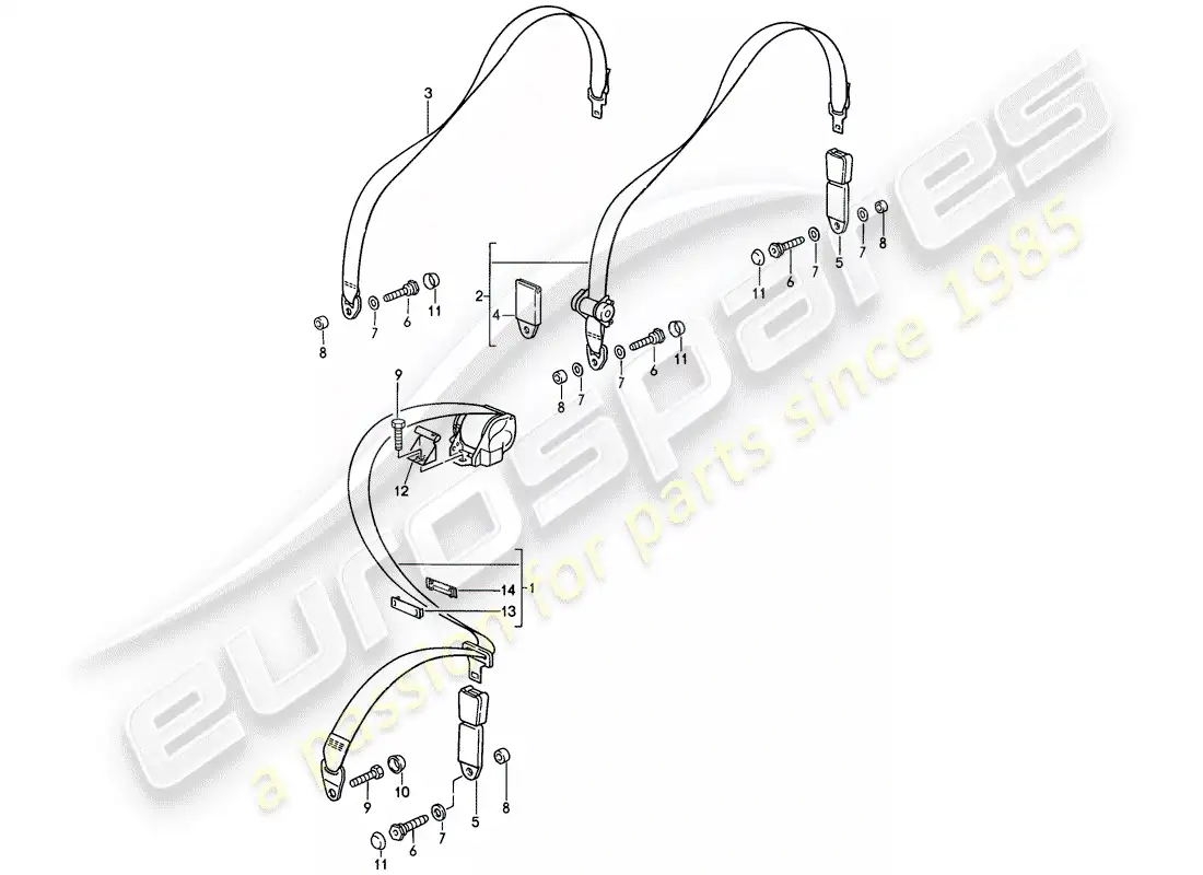 porsche 1987 (911) cinturón de seguridad diagrama de piezas