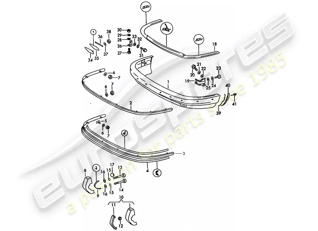 porsche 1969 (911/912) parachoques - d - mj 1969>> diagrama de piezas