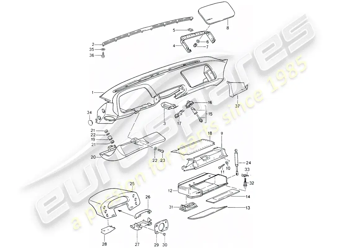 porsche 1989 (928) adorno del panel de salpicadero - airbag - - d - mj 1990>> diagrama de piezas