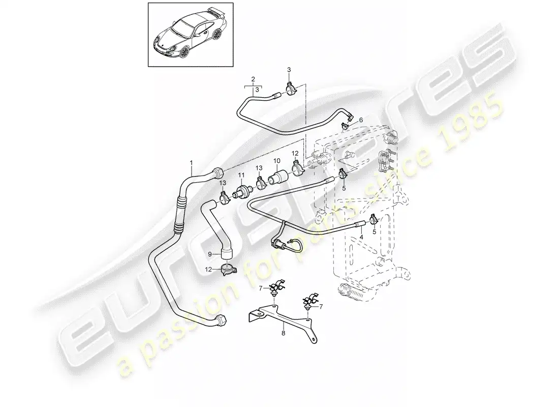 porsche 2011 (997-2 gt3) líneas diagrama de piezas