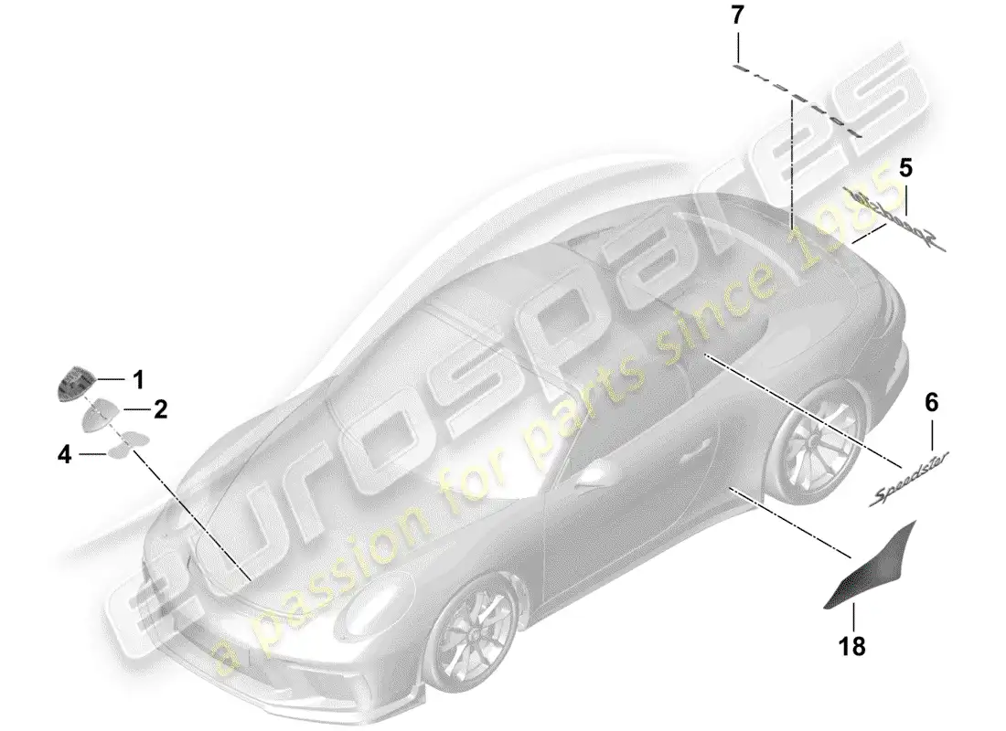 porsche 2017 (991-2 r/gt3/rs) placas de identificación diagrama de piezas