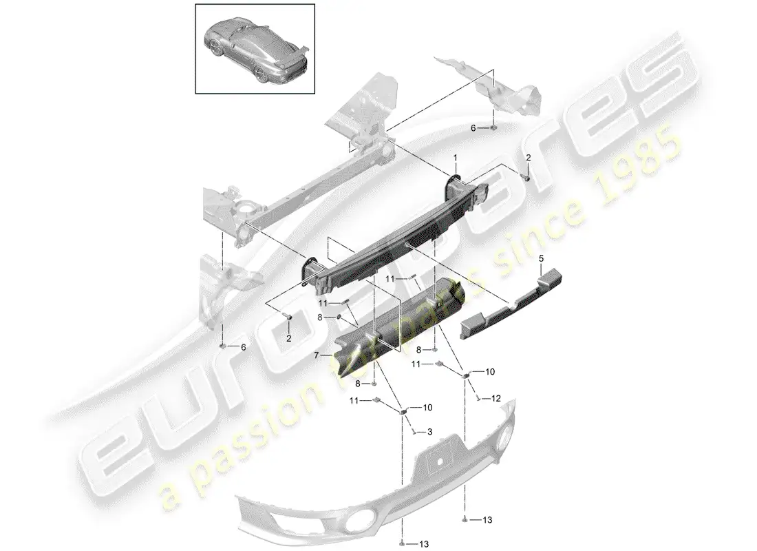 porsche 2014 (991-1 turbo) soporte de parachoques diagrama de piezas
