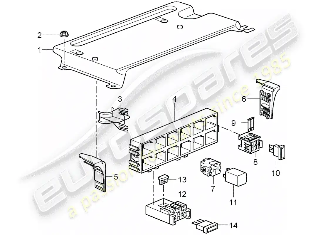 porsche 2008 (997-1 turbo / gt2) diagrama de piezas de la caja de fusibles/placa de relé