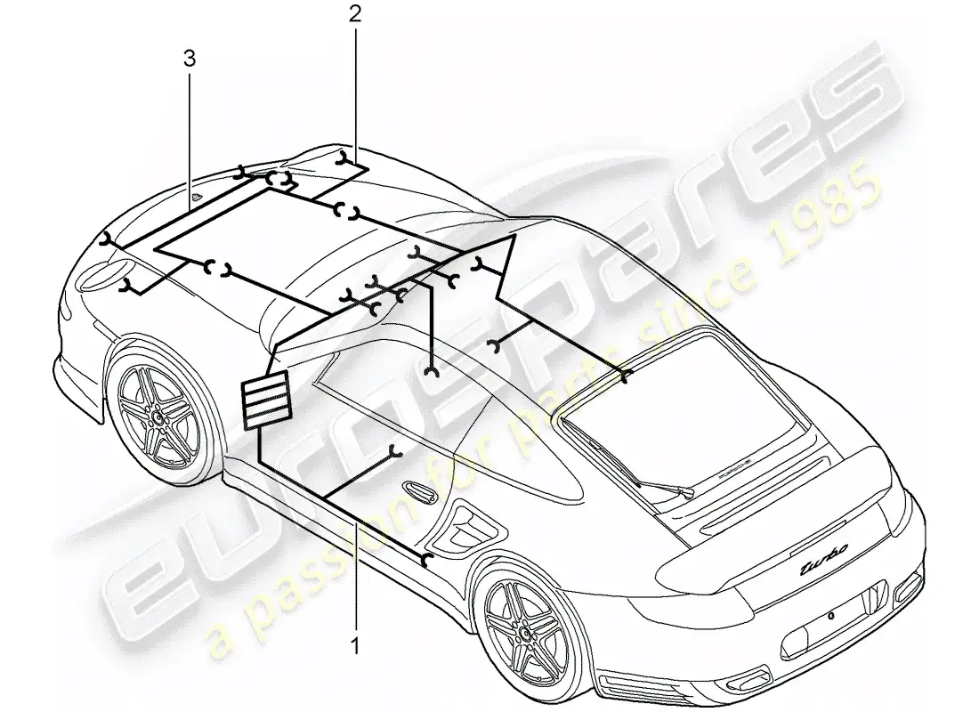 porsche 2008 (997-1 turbo / gt2) arneses de cableado diagrama de piezas