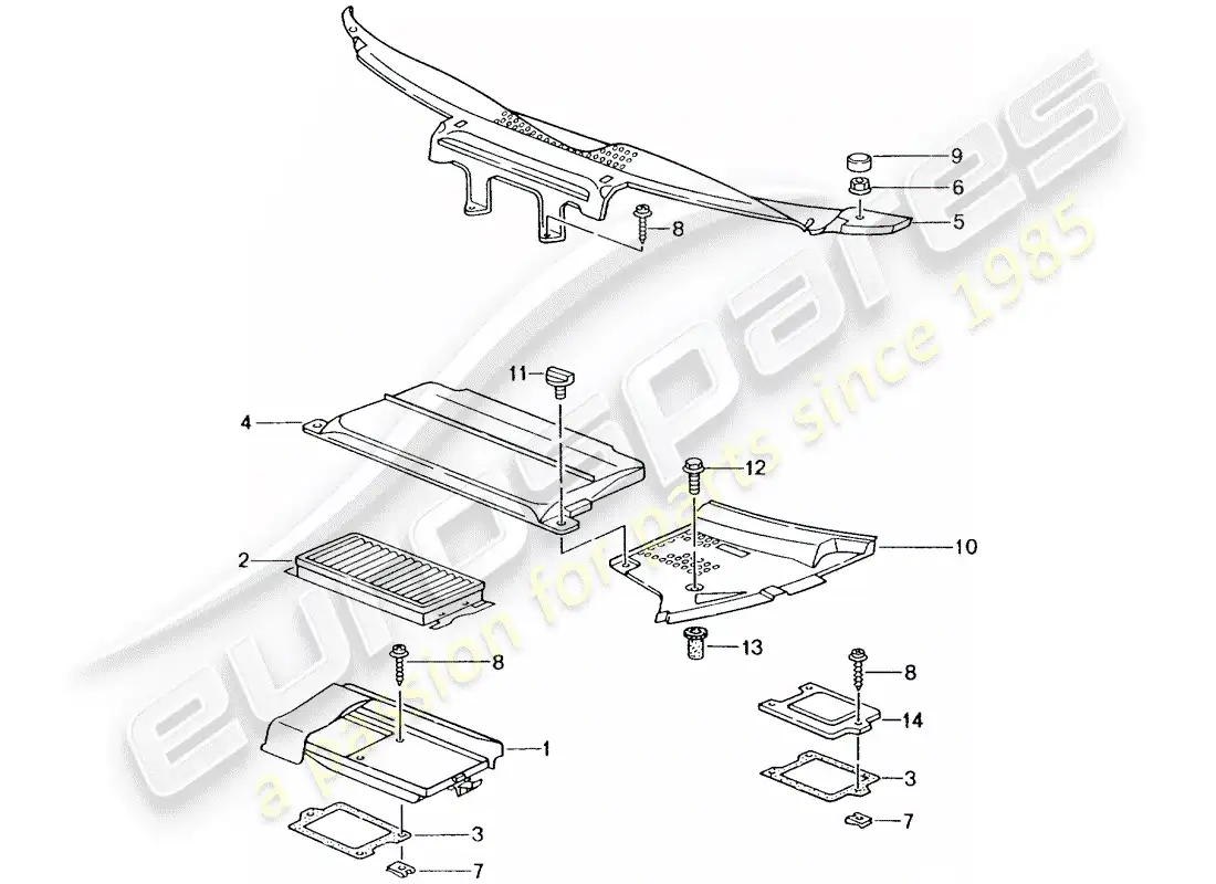 porsche 2004 (996 turbo / gt2) elemento filtrante de polvo y polen - tapas - capo diagrama de piezas
