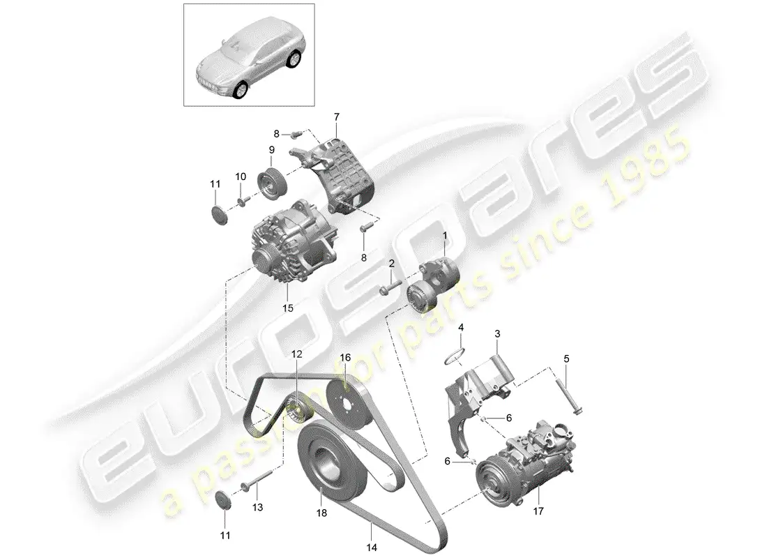 porsche 2017 (macan) amortiguador tensor de correa diagrama de piezas