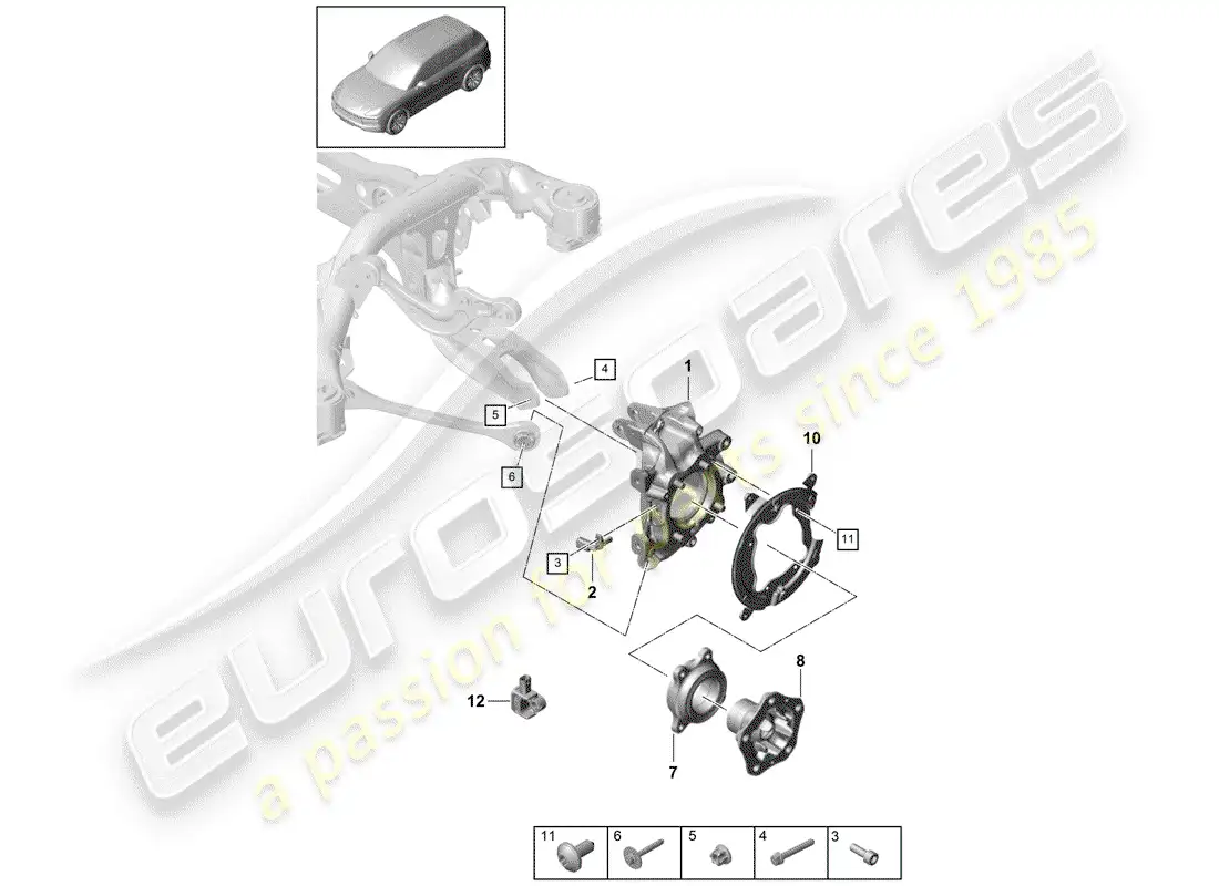porsche 2019 (cayenne e3 9ya/9yb) portador de ruedas diagrama de piezas