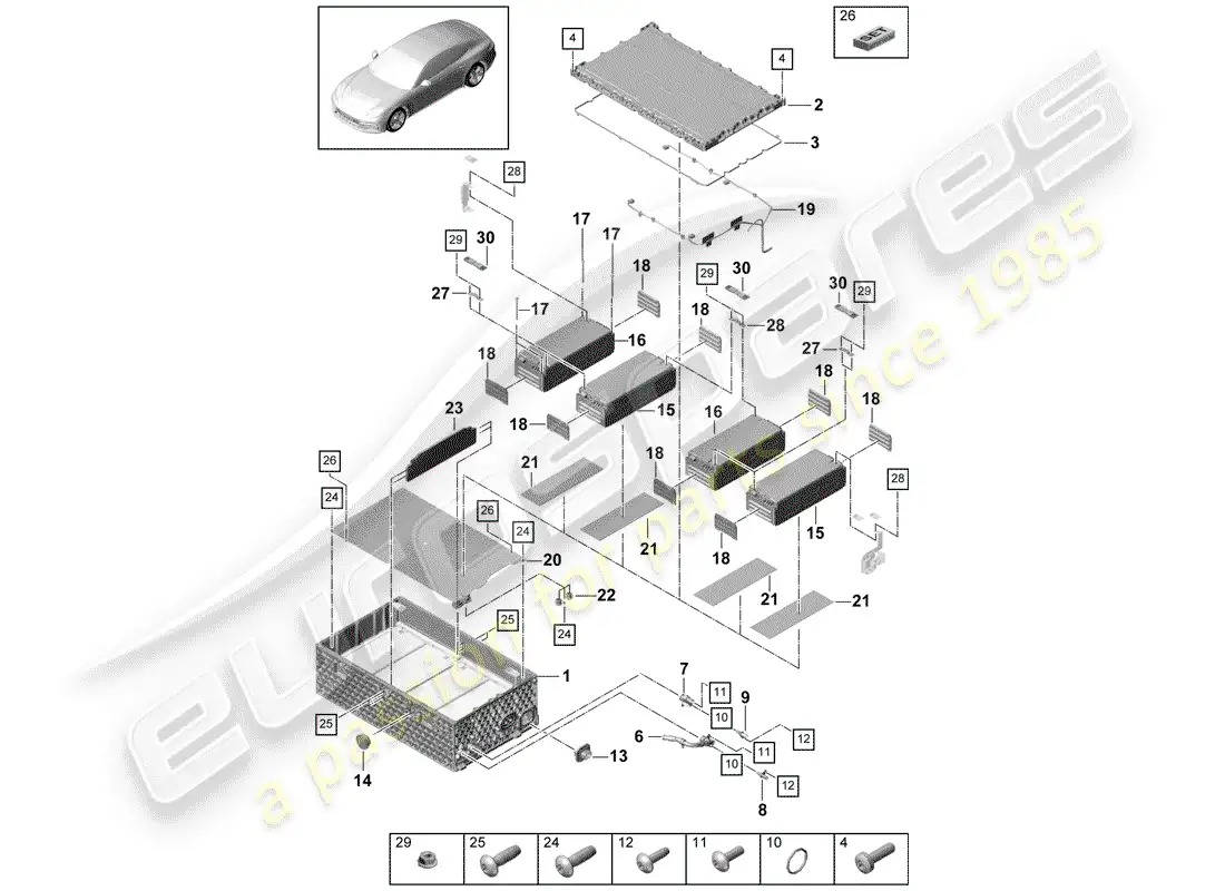 porsche 2017 (panamera 971-1) diagrama de piezas de la batería de alto voltaje