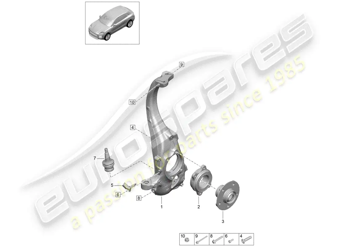 porsche 2019 (macan) cojinete de pivote diagrama de piezas