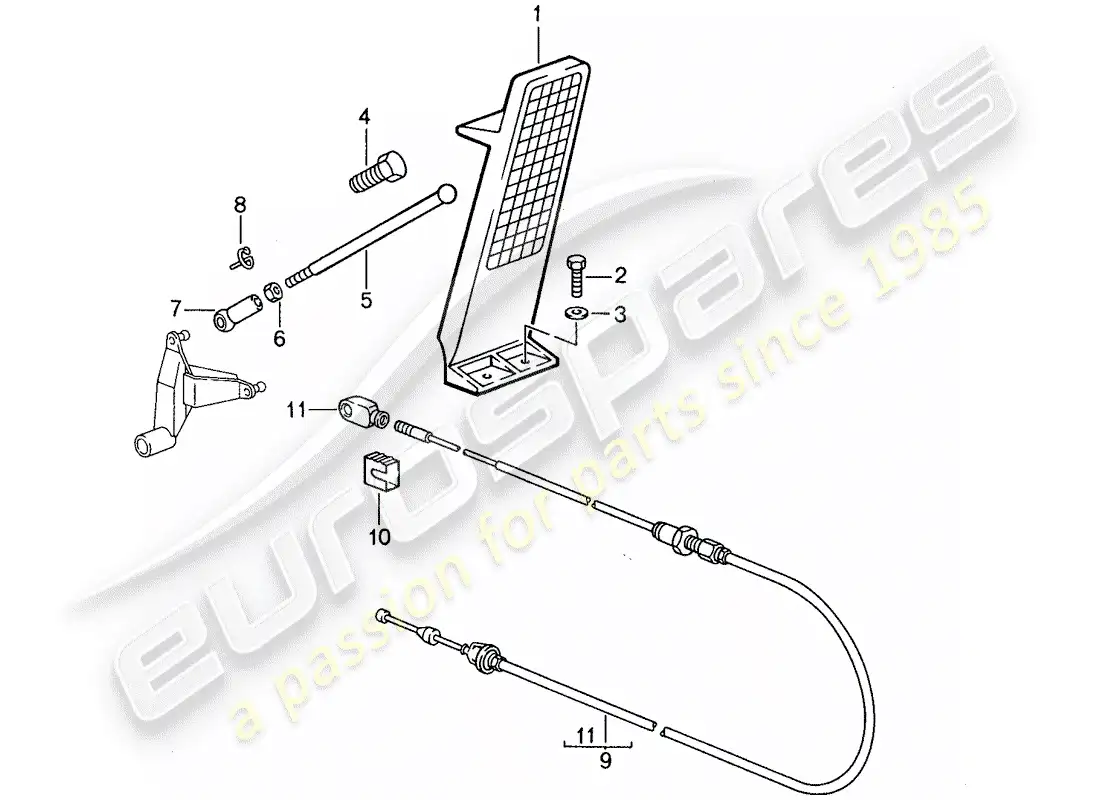 porsche 1988 (959) pedales - control del acelerador diagrama de piezas